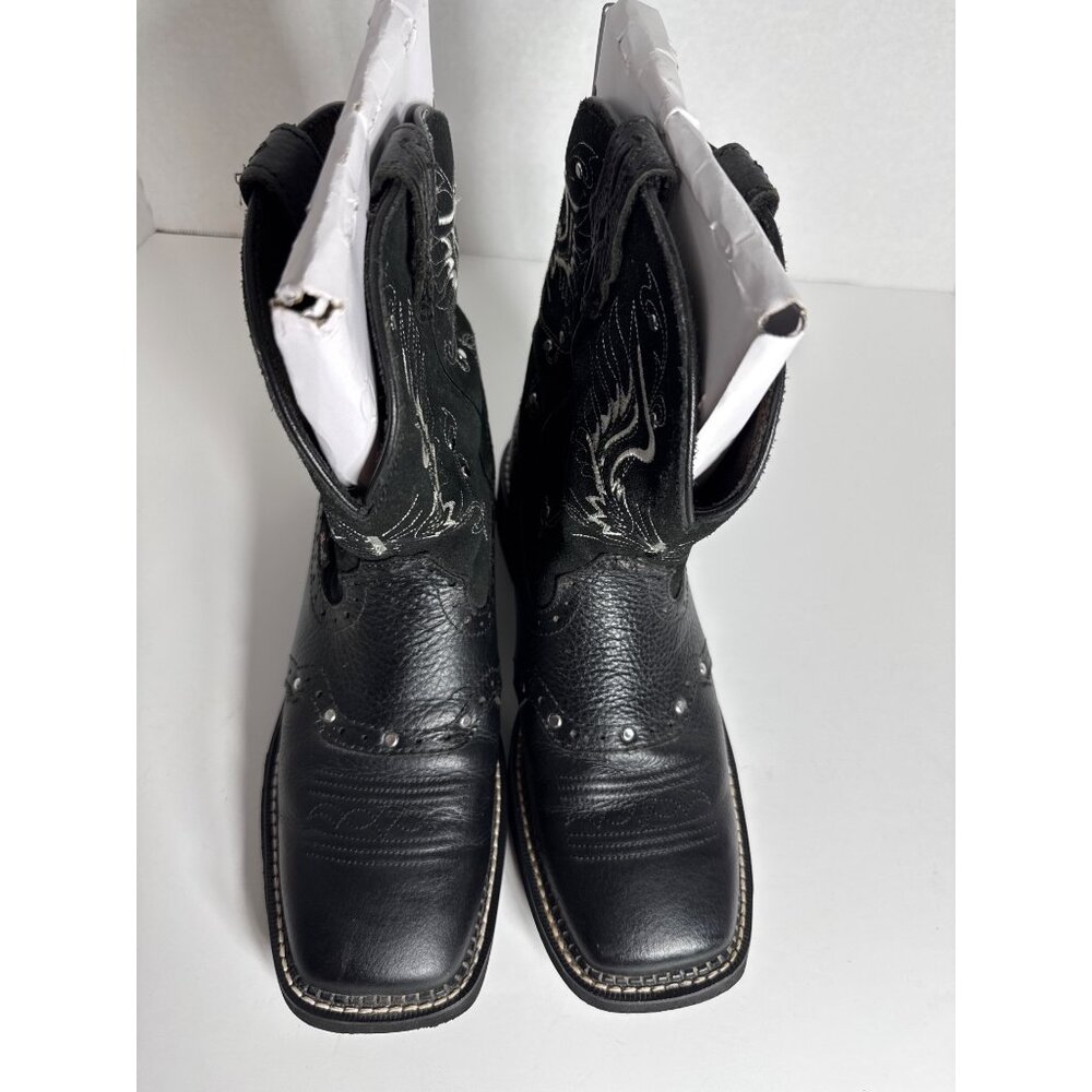 Justin Boots Black Gypsy Embroidered Square Toe Western L9977 Womens 8.5B - Picture 12 of 16